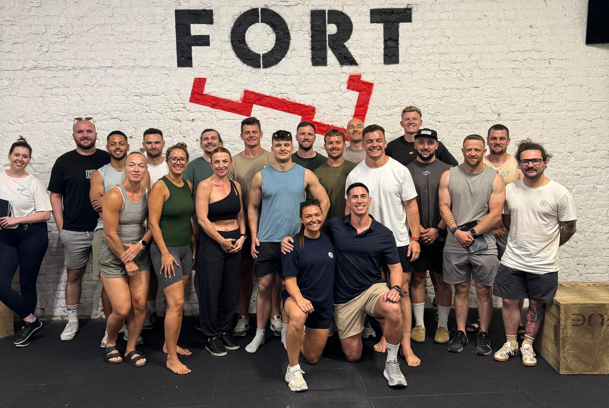 The full group of clinicians and coaches at a Hybrid Clinician workshop, Fort Training, London